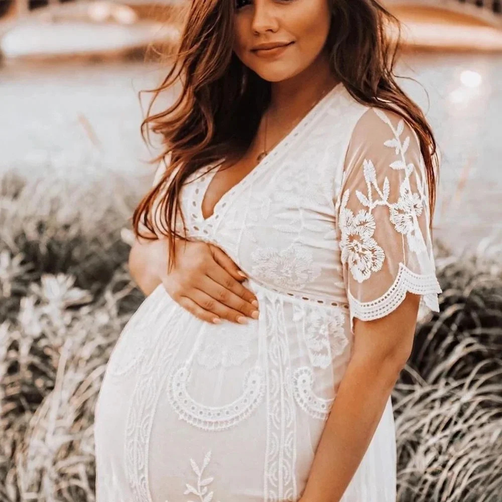 Pink Blush White Lace overlay Maternity